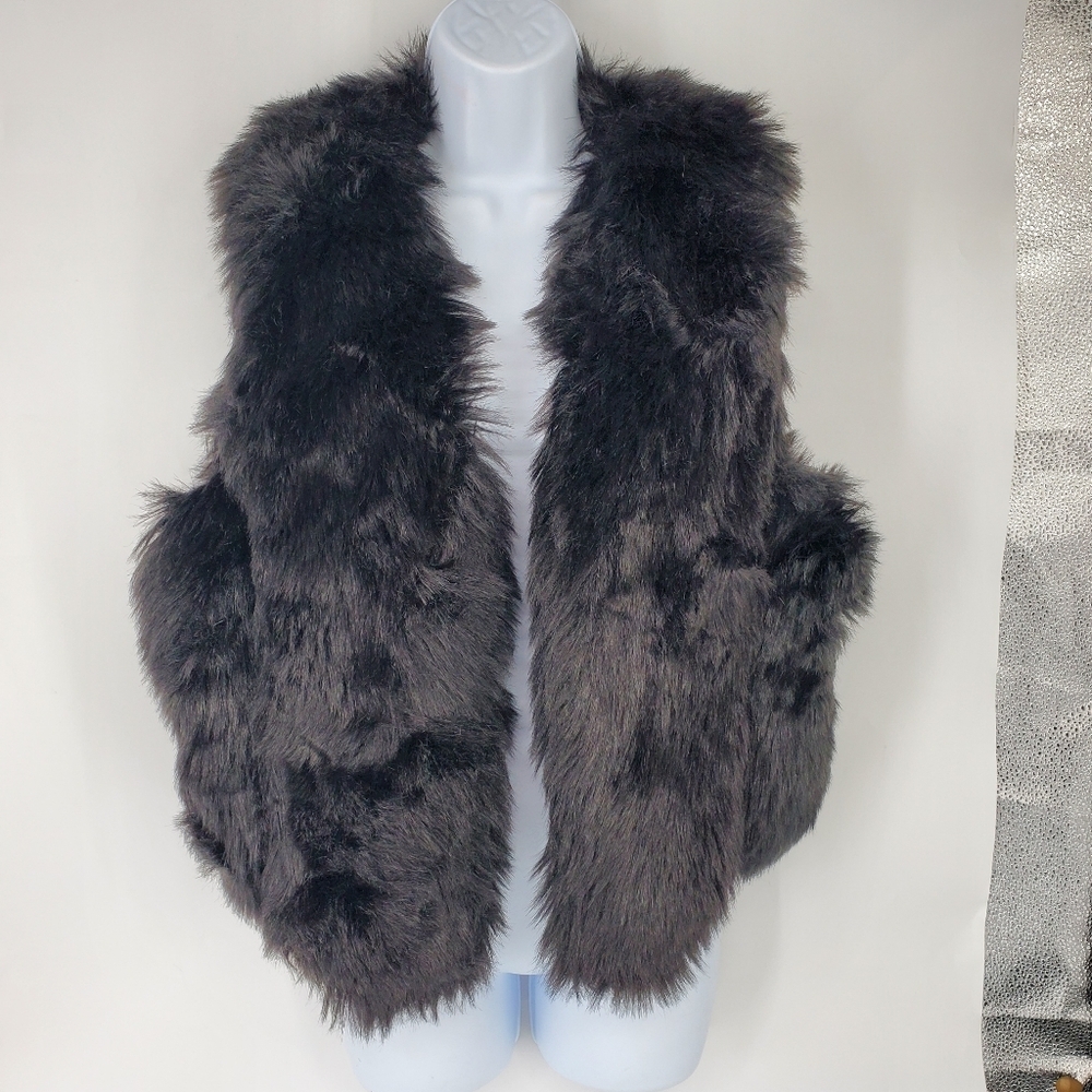 Jayley Collection Faux Fur Vest Women Small Waistcoat Black Shaggy Shearling